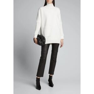 Elie Tahari Sweatshirt White Size Small Mock Neck Reeve Raglan Ribbed Oversized